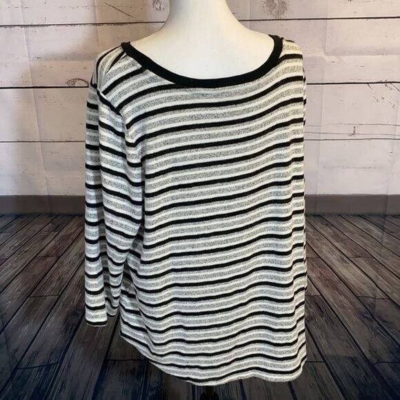 Liverpool Sweater Womens XL Gray Black Striped Brushed Knit Soft Cozy Stretch - Picture 5 of 13